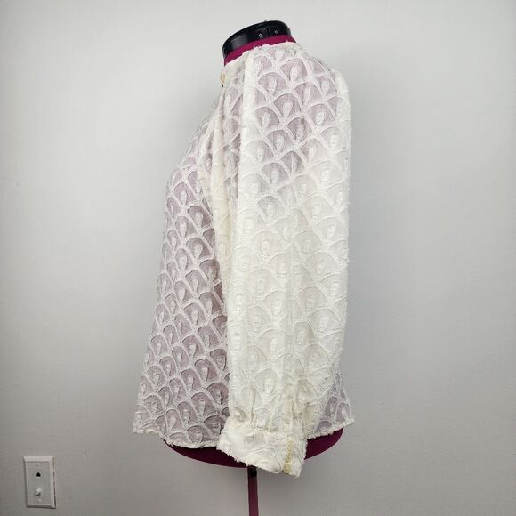 Anthropologie Pilcro Blouse Puff Sleeve Prairie Cottagecore Cream Cotton Top M - Picture 5 of 16